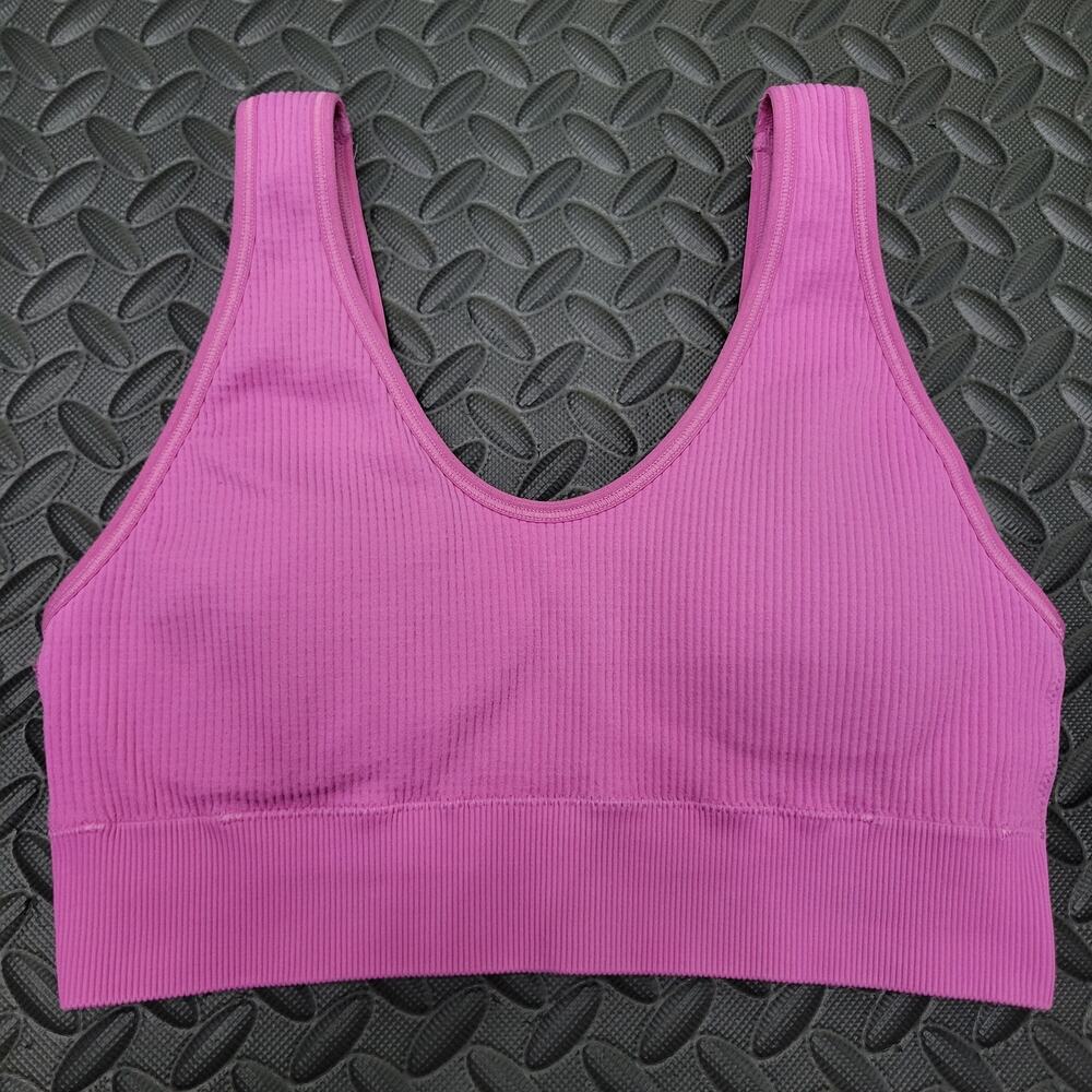 Aerie Ribbed Sports Bra Comfy Cozy Athleisure Purple Pink Activewear Gym Yoga